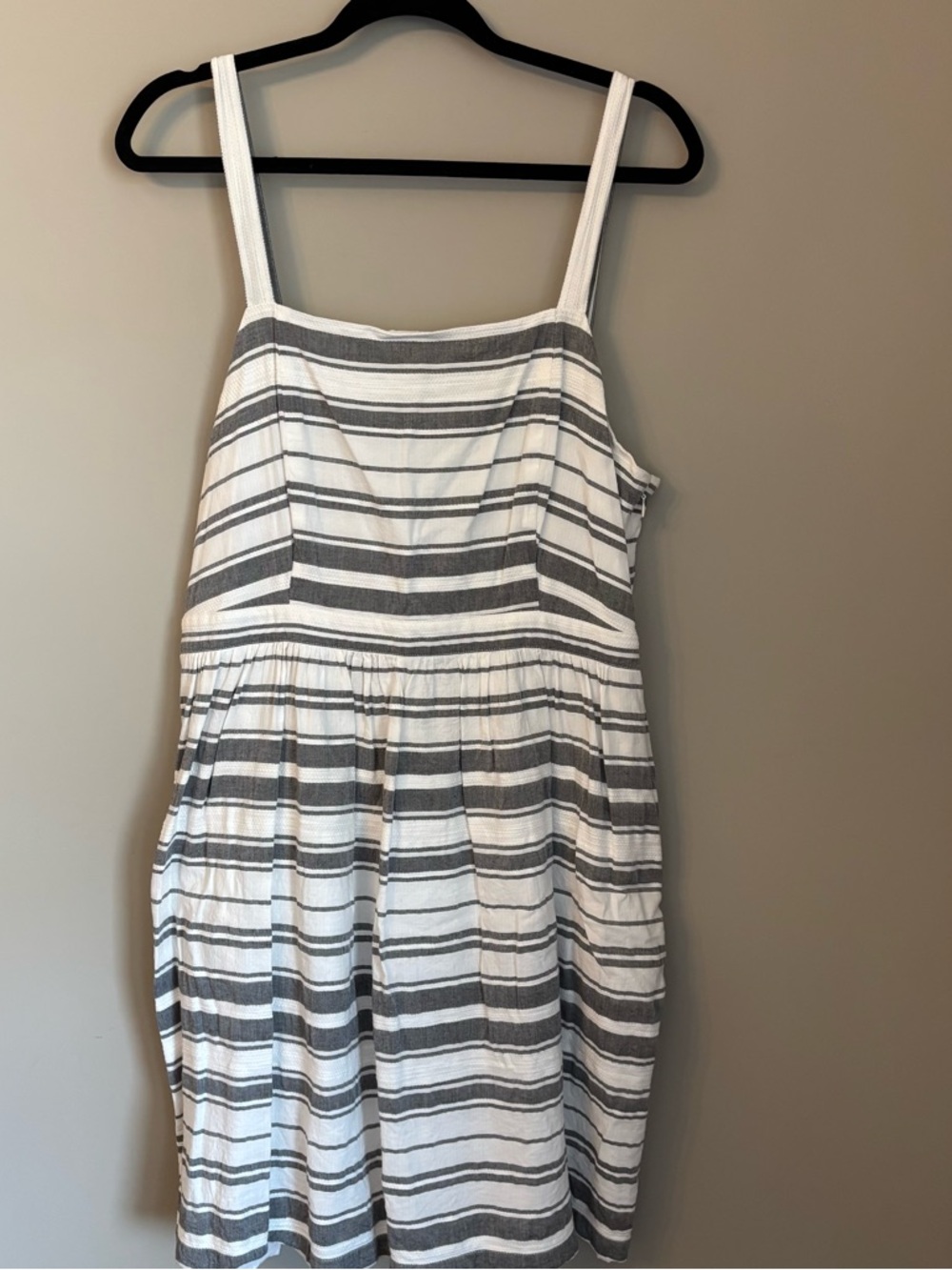 LOFT Striped Sleeveless Dress Size L Gray White Cotton Blend